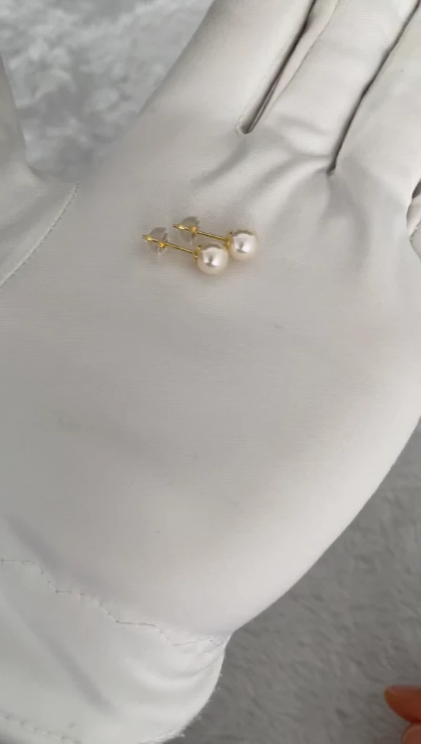 银S925镶嵌海水珍珠耳饰AK羽皇金素钉6-6.5mm