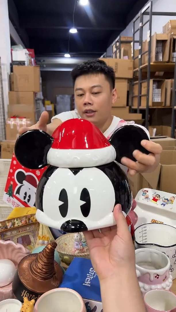 瓷片新款大号圣诞原盒米奇头罐