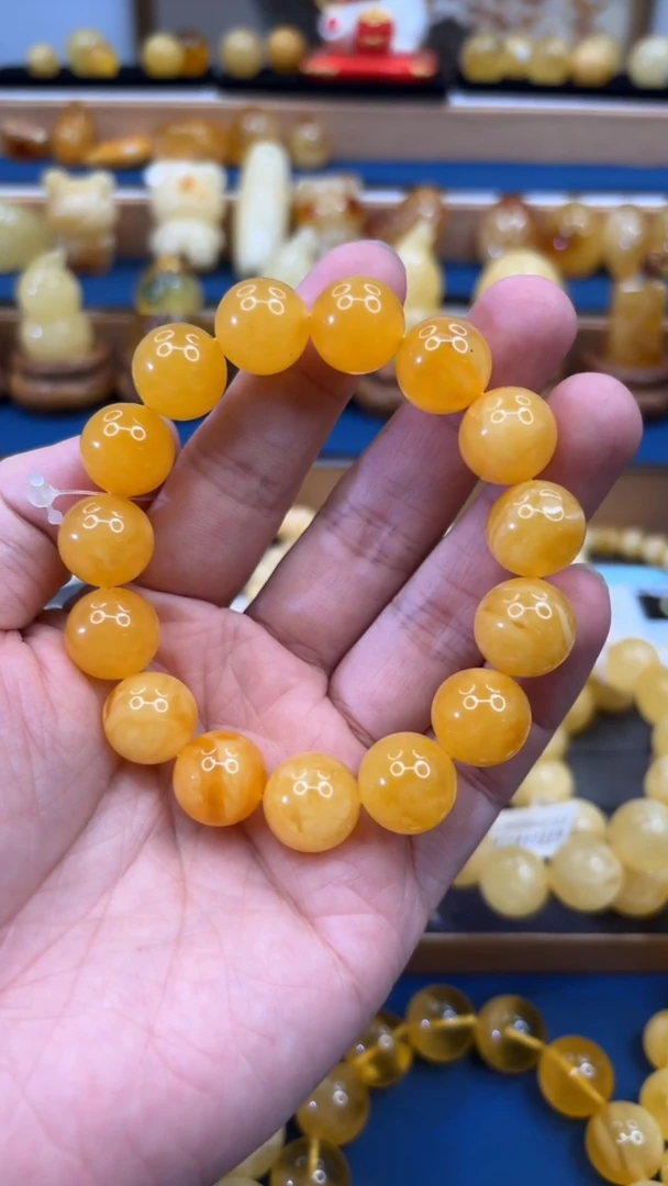 手串蜜蜡未镶嵌p60焦皮料鸡油红蜜蜡单圈 14mm 24.29克