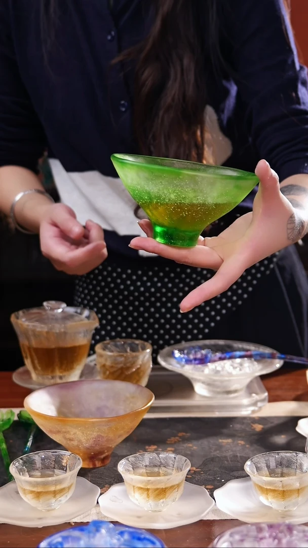 又**水古法琉璃绿色建盏