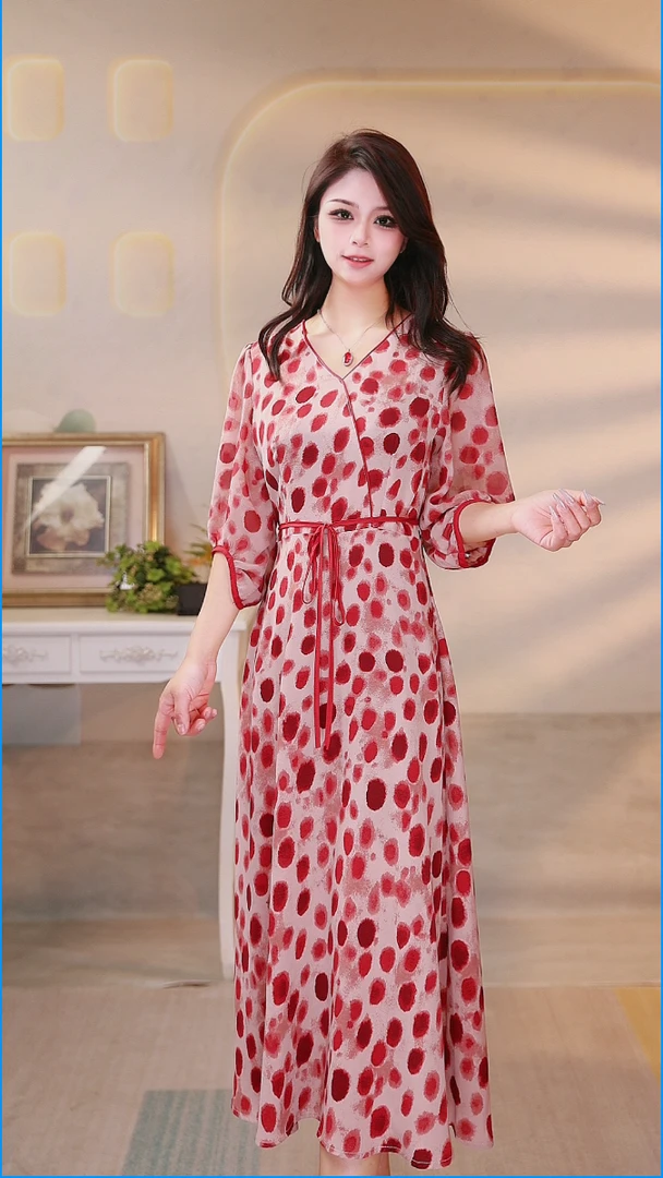 【运费补贴】59682粉色原点夏季新款连衣裙碎花款修身气质优雅百搭