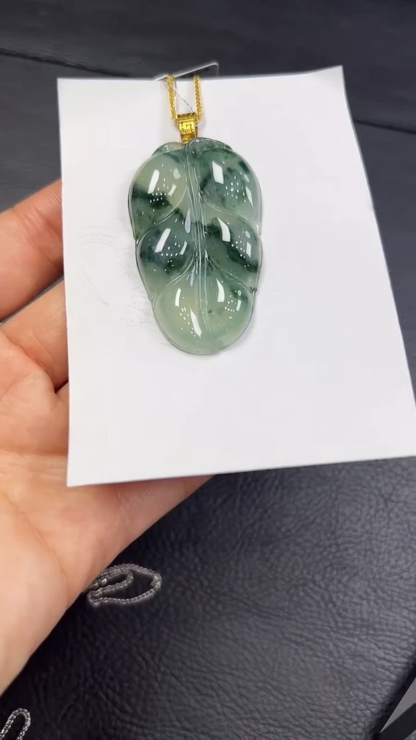 18K金镶嵌挂件翡翠叶子  不含链