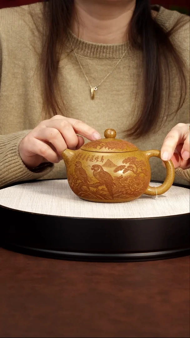茶壶紫砂鸟语花香西施壶 寒江段泥 梅鹏