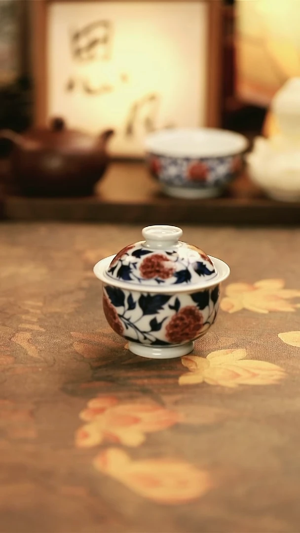 M601/古瓷造物/绣球花盖碗