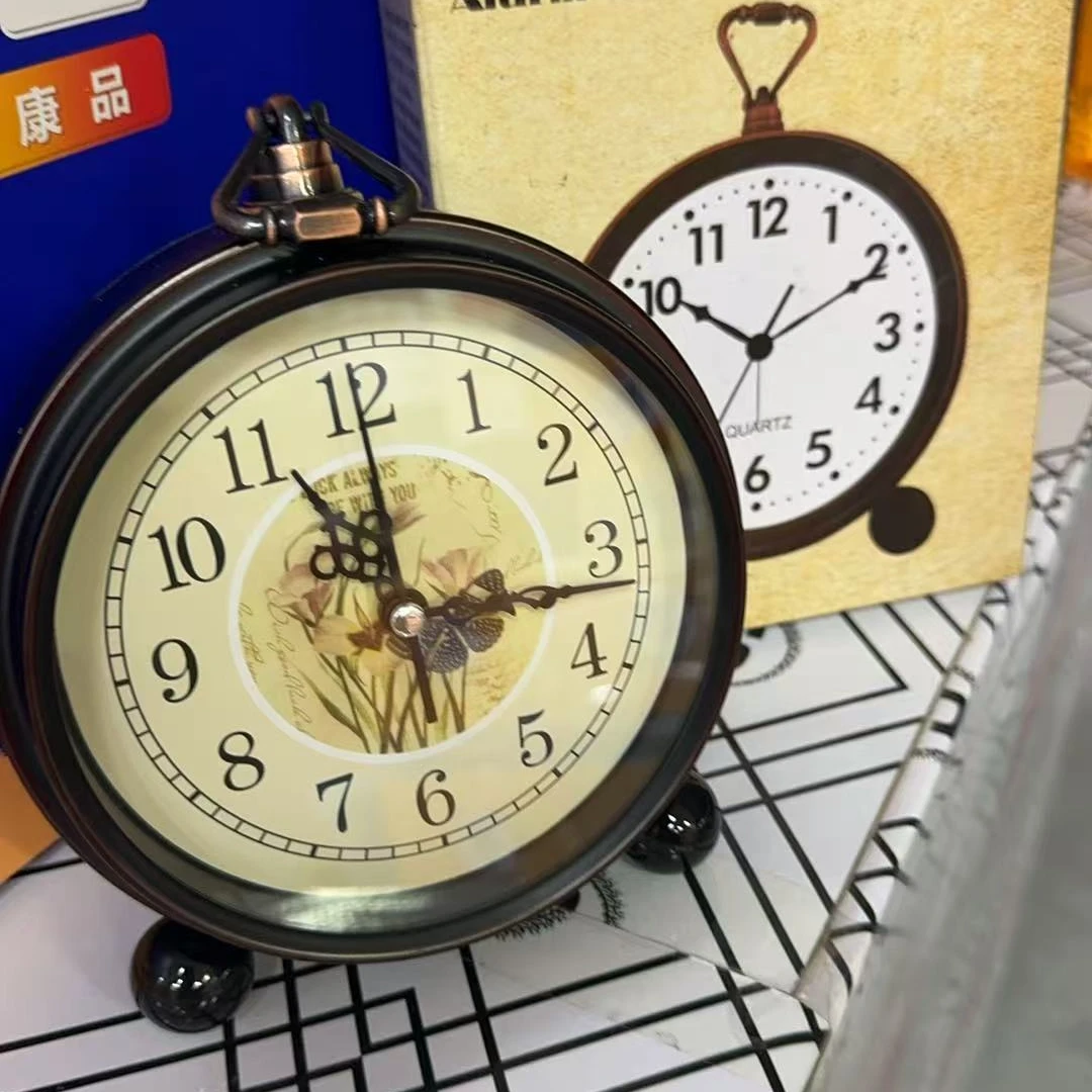 闹钟复古钟表金属5寸台式静音床头时尚座钟客厅卧室欧式简约台钟