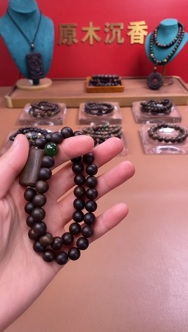 【闪购商品】沉香手串沉水芽庄白棋08两圈+雷击顶珠沉香木雕