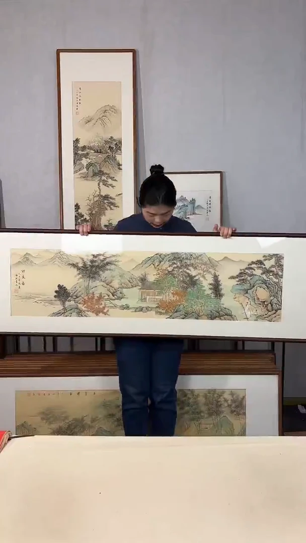 国画手绘*访友图*52*172cm带框发货