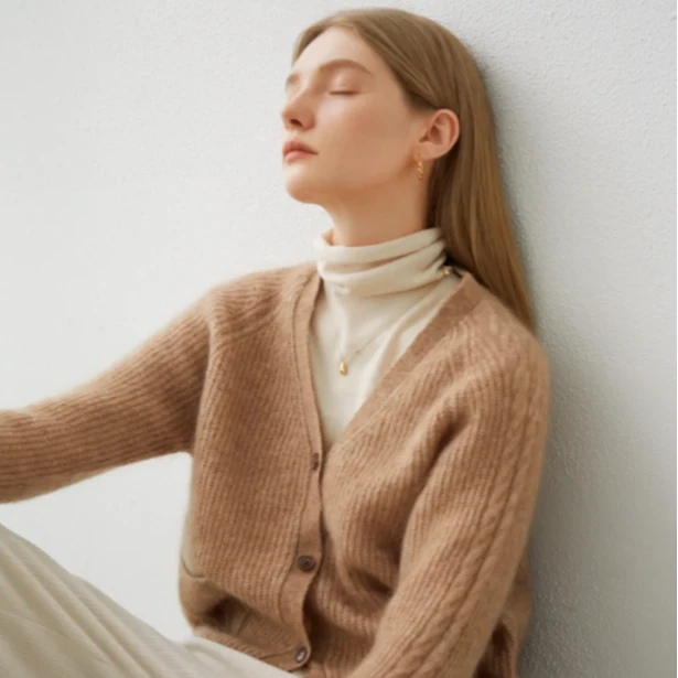 羊绒拉绒衫女秋冬加厚毛衣打底开衫简约纯净高智风集合3【Lt】