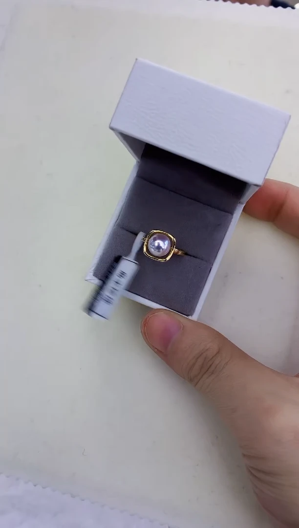 18K金镶嵌饰品海水珍珠8-9M家方糖戒指