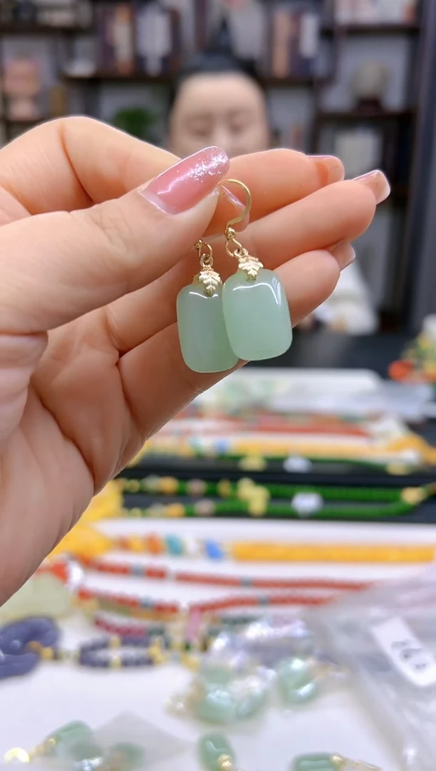 【闪购商品】和田玉（青玉）耳饰14K金镶嵌E93