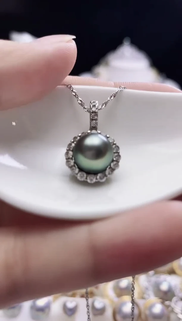 银S925镶嵌颈饰海水珍珠大溪地珍珠吊坠SY6861