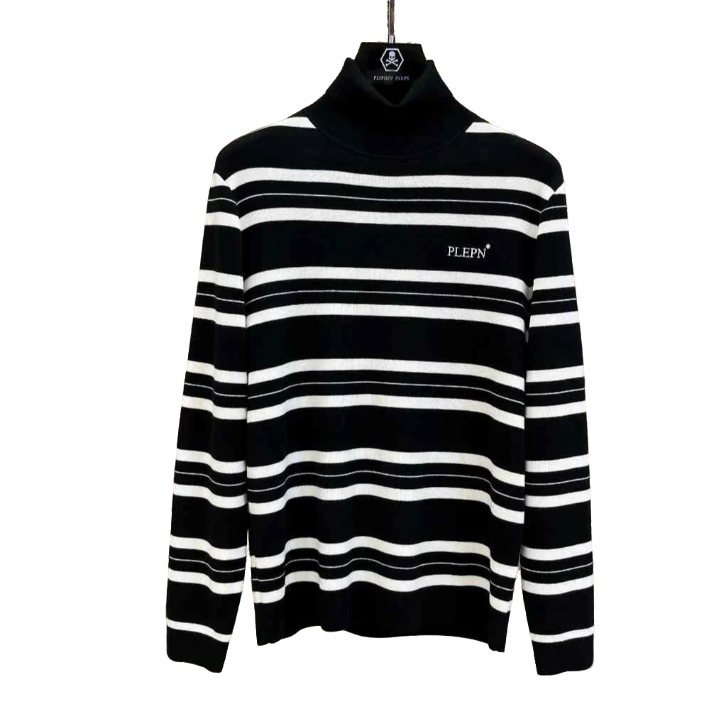 PP青仓 高端时尚针织毛衣潮流黑白条纹男士长袖打底羊毛衫 M9961