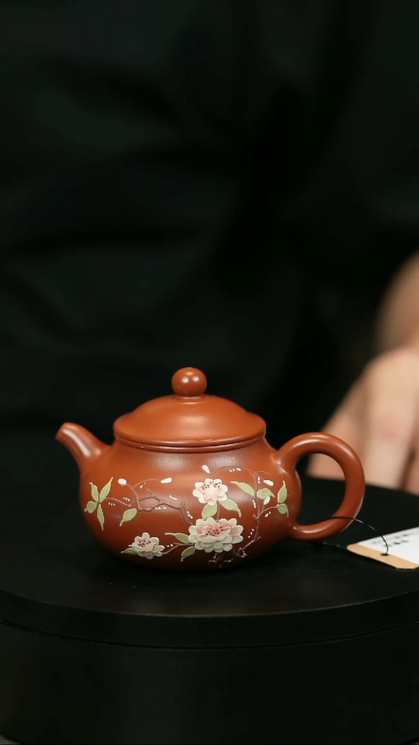 茶壶紫砂日***1H2237赵翠红朱泥堆绘潘壶