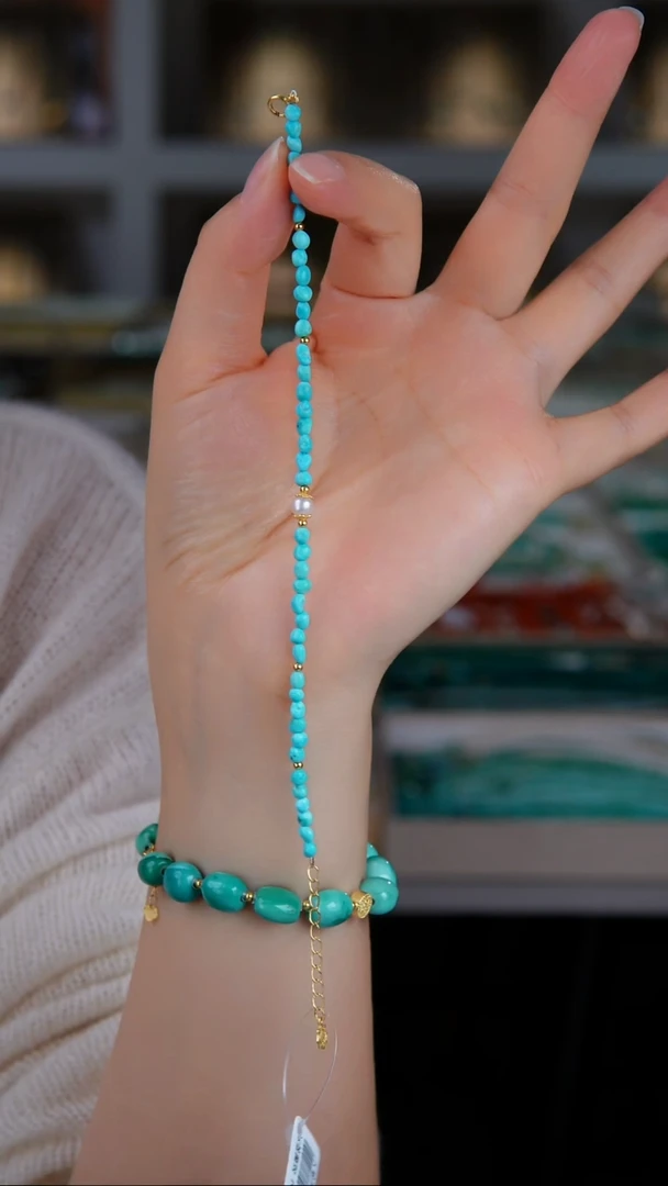 银S925镀金镶嵌绿松石手链多样性发货