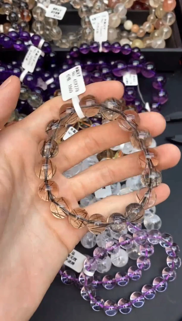 水晶手串未镶嵌6黑发晶12mm