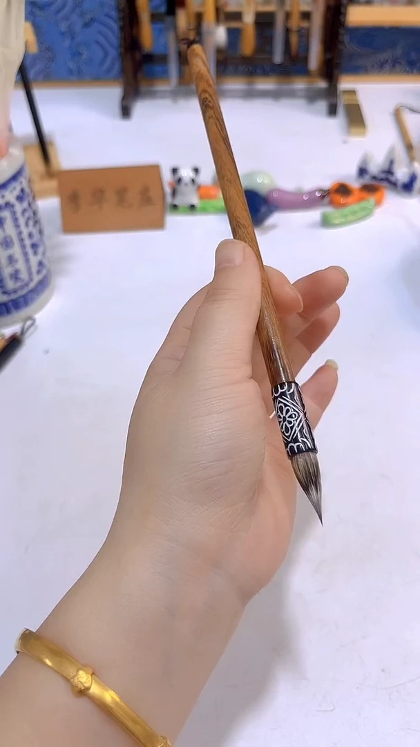 新款鸡翅木花斗三幅紫毫鸡距1支