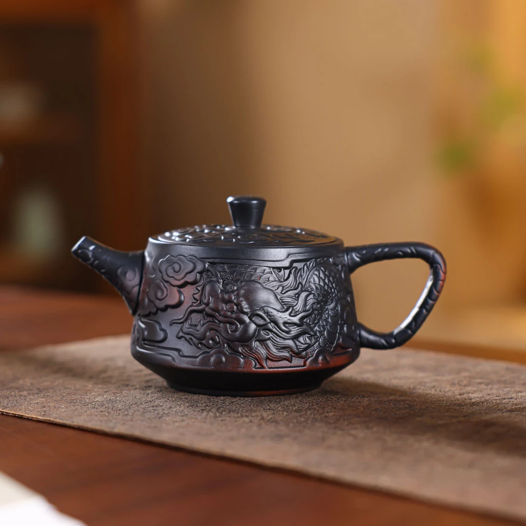 紫陶建水茶壶单壶浮雕手工紫砂茶壶家用高档大容量泡茶壶功夫茶具