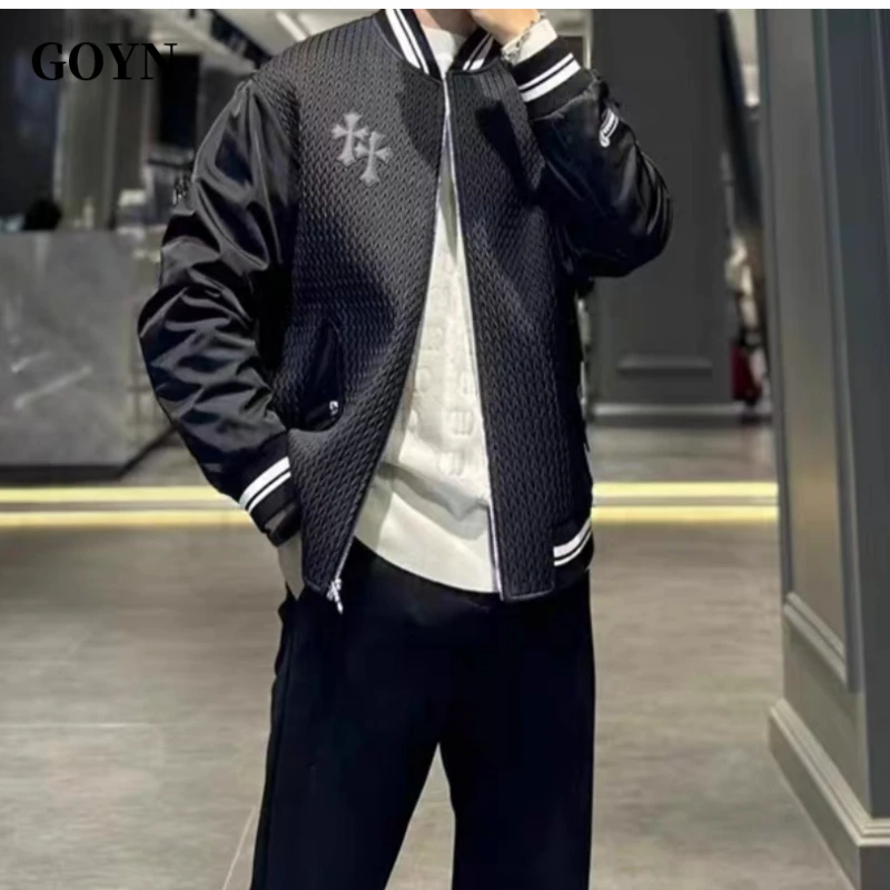 GOYN秋季时尚爆款刺绣修身男士潮流立领痞帅男装休闲百搭夹克外套