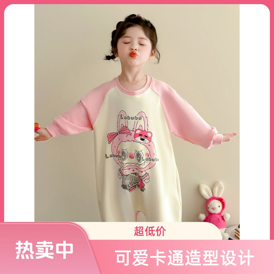 儿童卡通休闲风套头长爬女孩爬服女童婴儿女宝连体衣