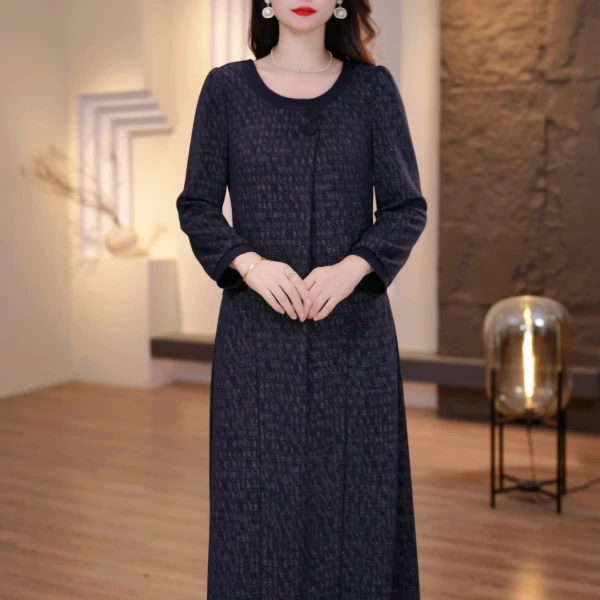 2025秋冬新款加厚连衣裙大码女装显瘦遮肉减龄妈妈装FY-9166