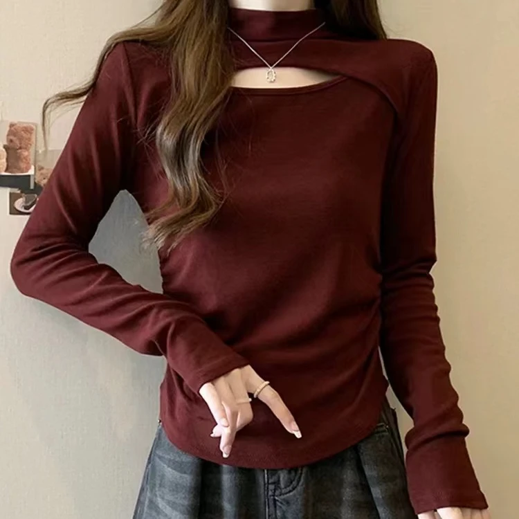 9032 新款净面纯色德绒T恤女高级感内搭打底衫时尚修身上衣XH