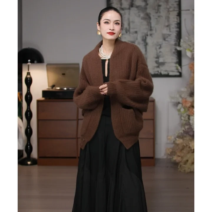 CHENG3店【星野青禾】时尚针织慵懒风中长款毛针织衫女