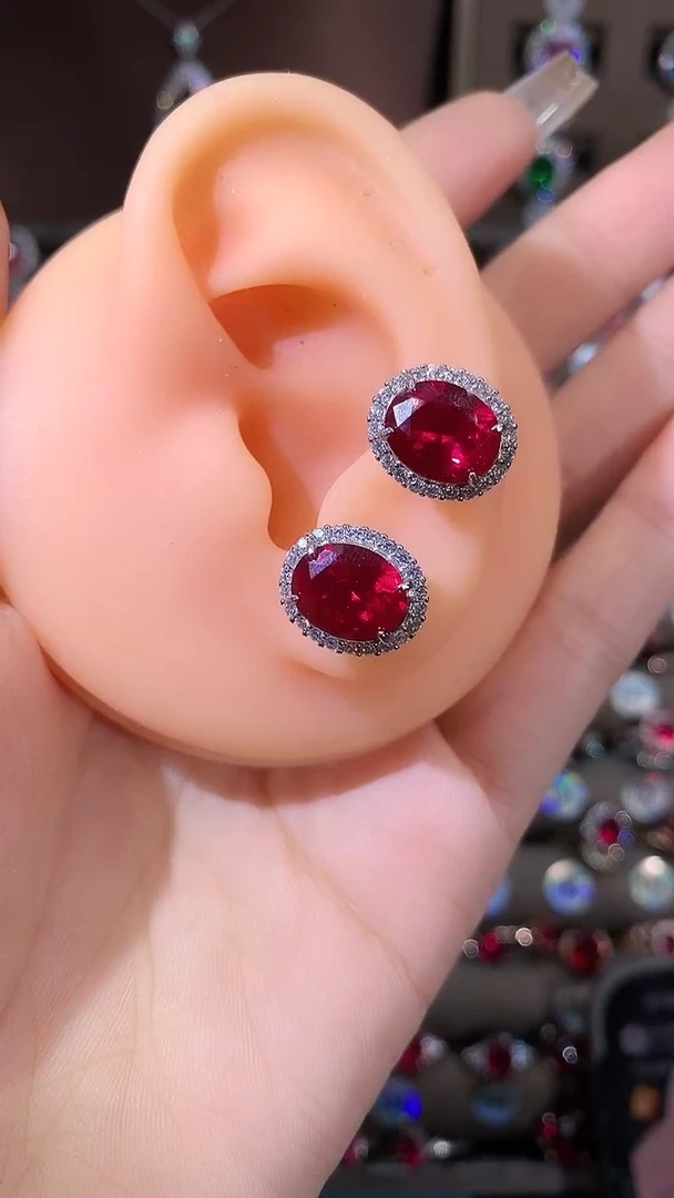 银S925镶嵌耳饰红宝石810