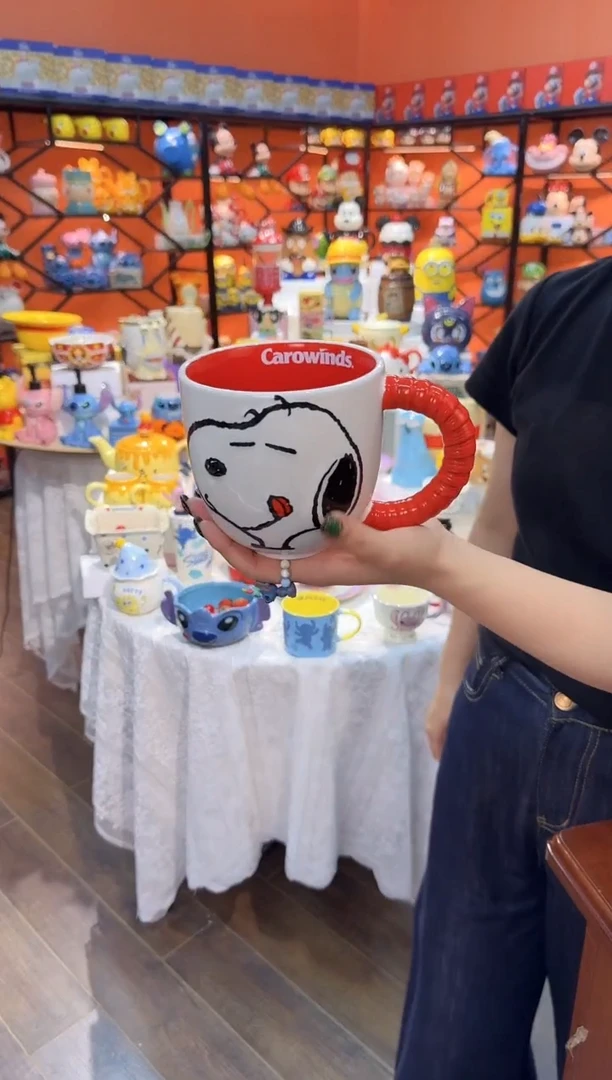 瓷片@@史努比红色手柄陶瓷杯