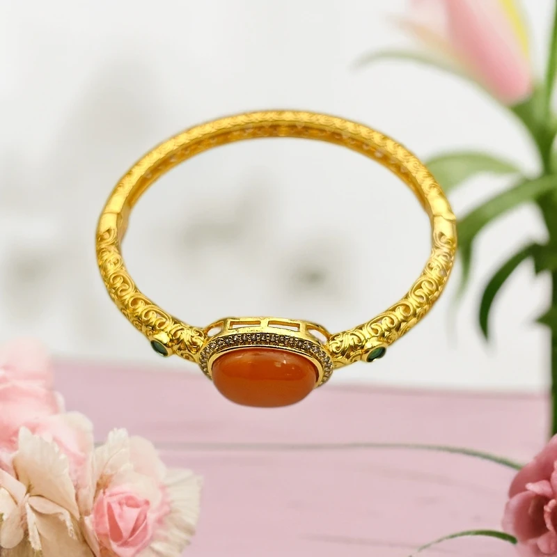 【梦梦专属】【证书+精美礼盒】时尚高端轻奢合金镶嵌蜜蜡手镯DH32581