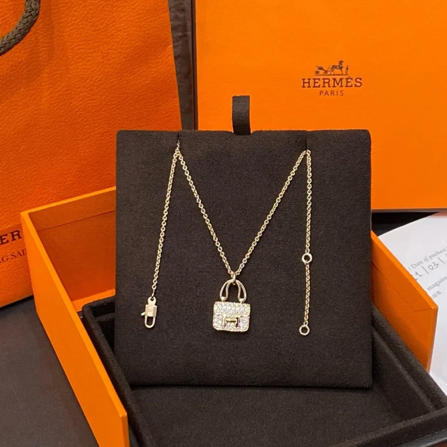 未使用 Hermes/爱马仕 小花6珊 康康 项链 满钻 新扣 玫瑰金