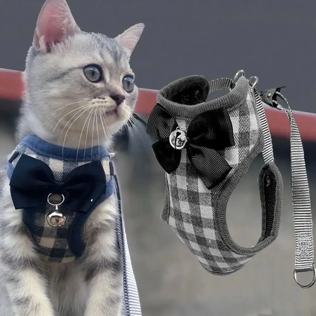 英伦风猫咪牵引绳遛猫外出不勒脖子背心式宠物绳子防走失宠物用品