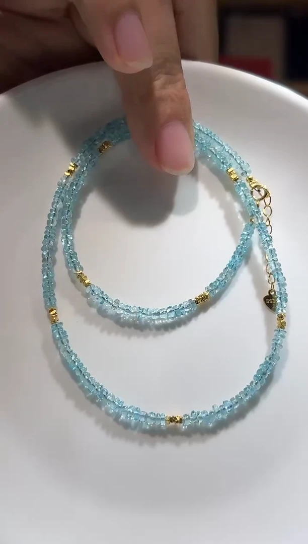 项链磷灰石银S925镶嵌磷灰石素面随形项链