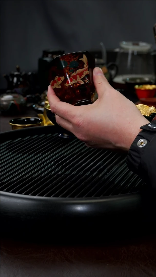 【闪购商品】杯【宜景窑大漆鎏金系列】手绘鱼3