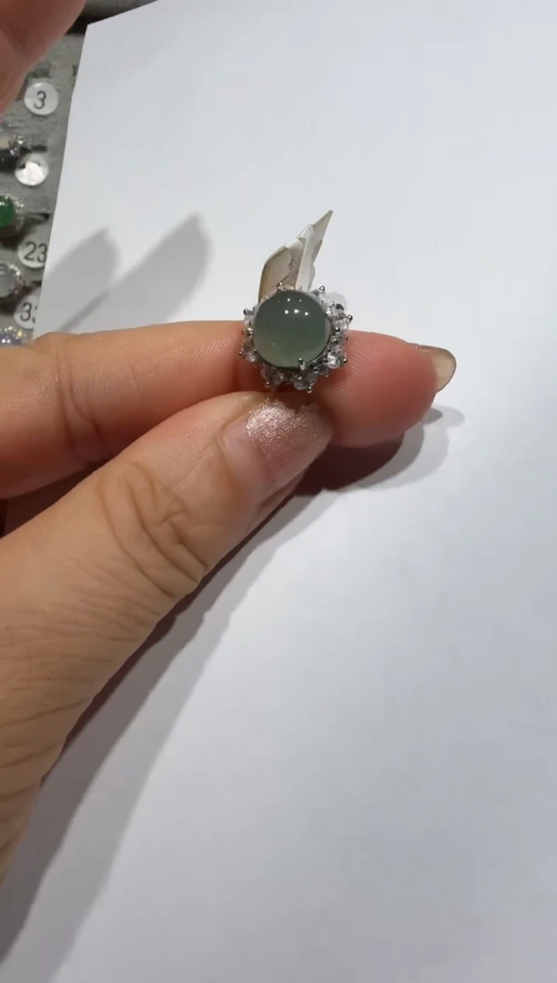 银S925镶嵌戒指翡翠缅甸A货翡翠戒指