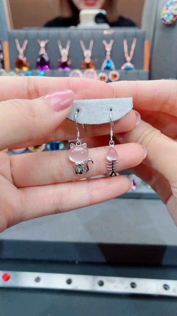 银S925镶嵌耳饰水晶水晶耳饰