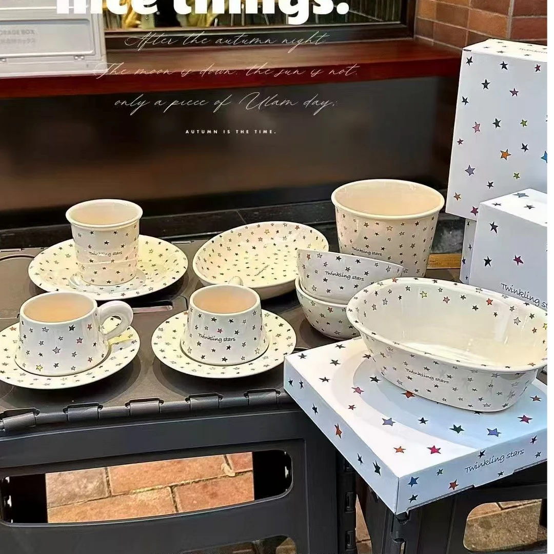 韩系ins风彩色星星米饭碗家用2025新款高颜值汤碗沙拉碗陶瓷餐具