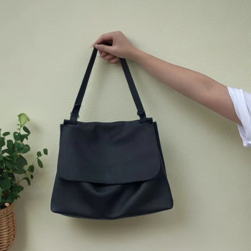 头层原皮大空间极简纯色通勤百搭潮流单肩斜跨单肩托特包5293