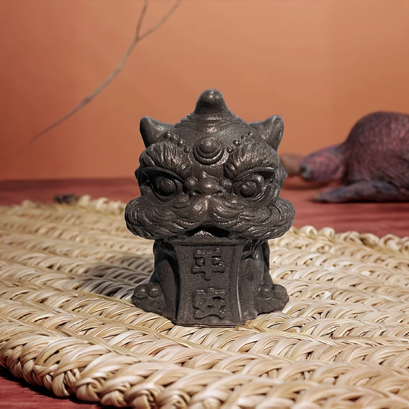 铸铁创意艺术平安喜乐日进斗金狮子纯手工桌面茶宠高级摆件装饰