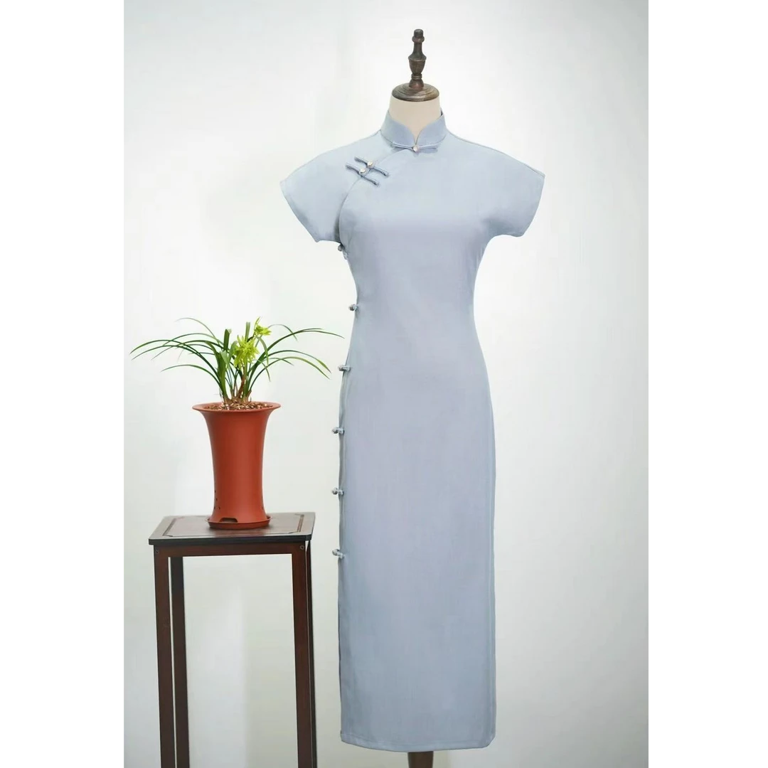 【青未了】2025春款新出炉古法全开襟素雅显瘦日常修身旗袍 衣长120