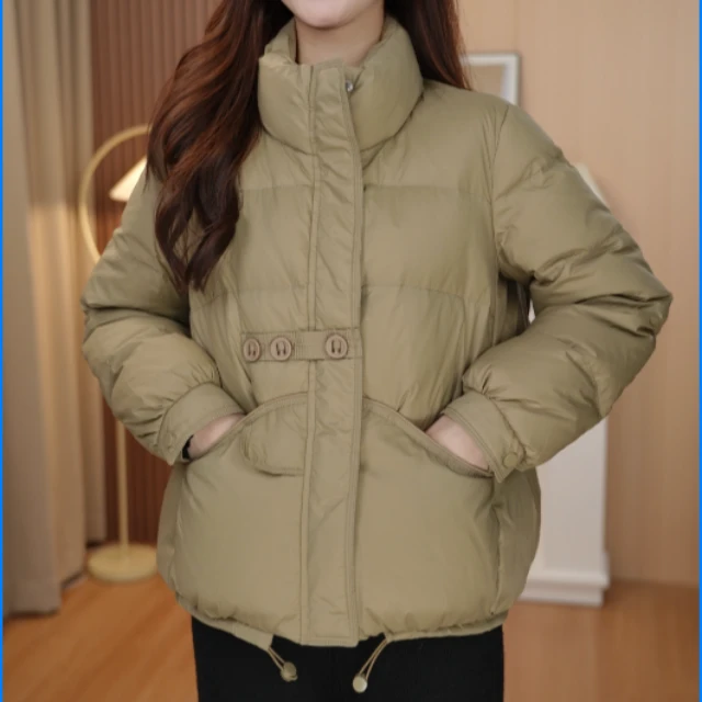 爆款三粒扣保暖羽绒服女2024时尚立领气质外套1935