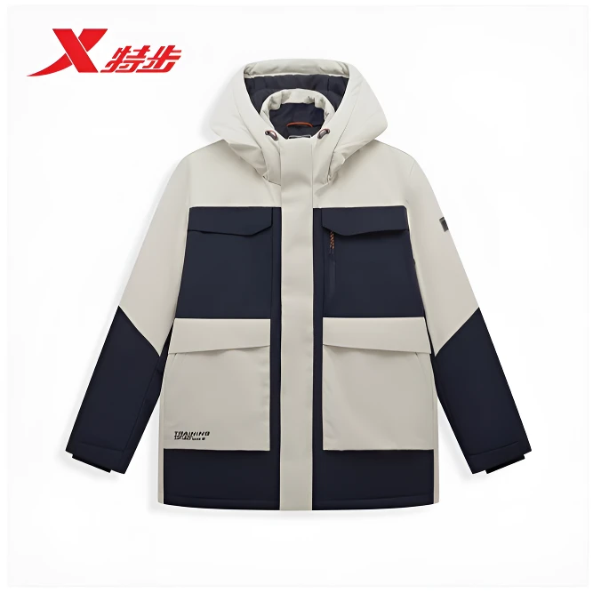 特步中长款羽绒服男冬季新款加厚款工装宽松保暖外套976429640184