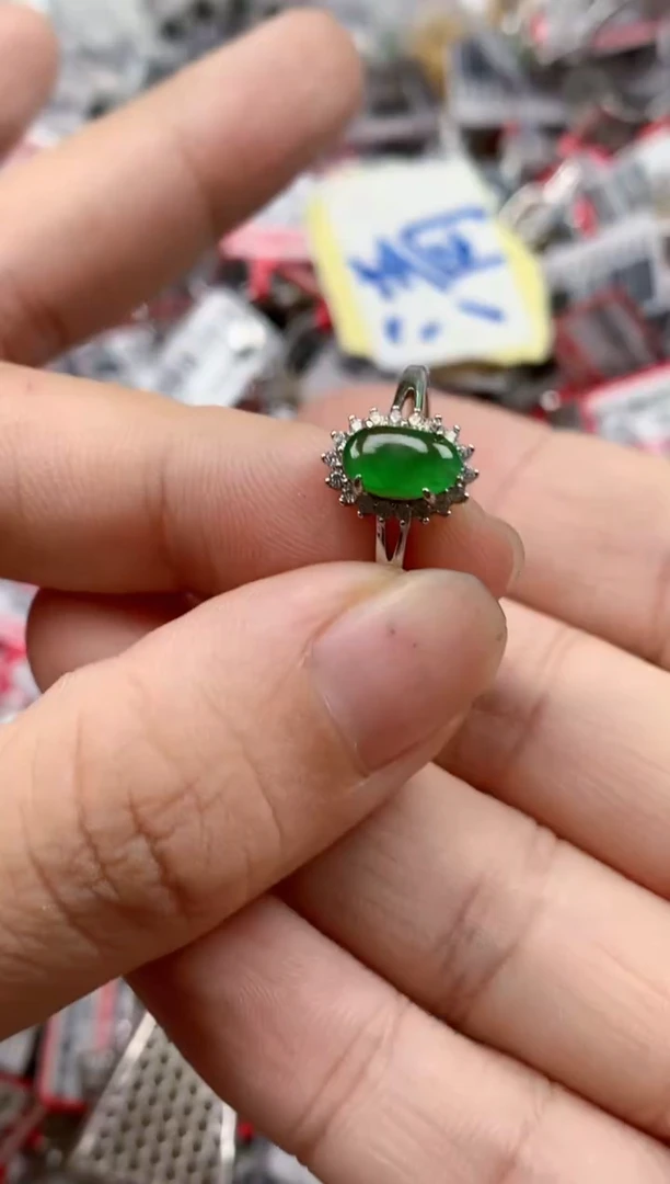 银S925镶嵌戒指翡翠天然A货缅甸翡翠