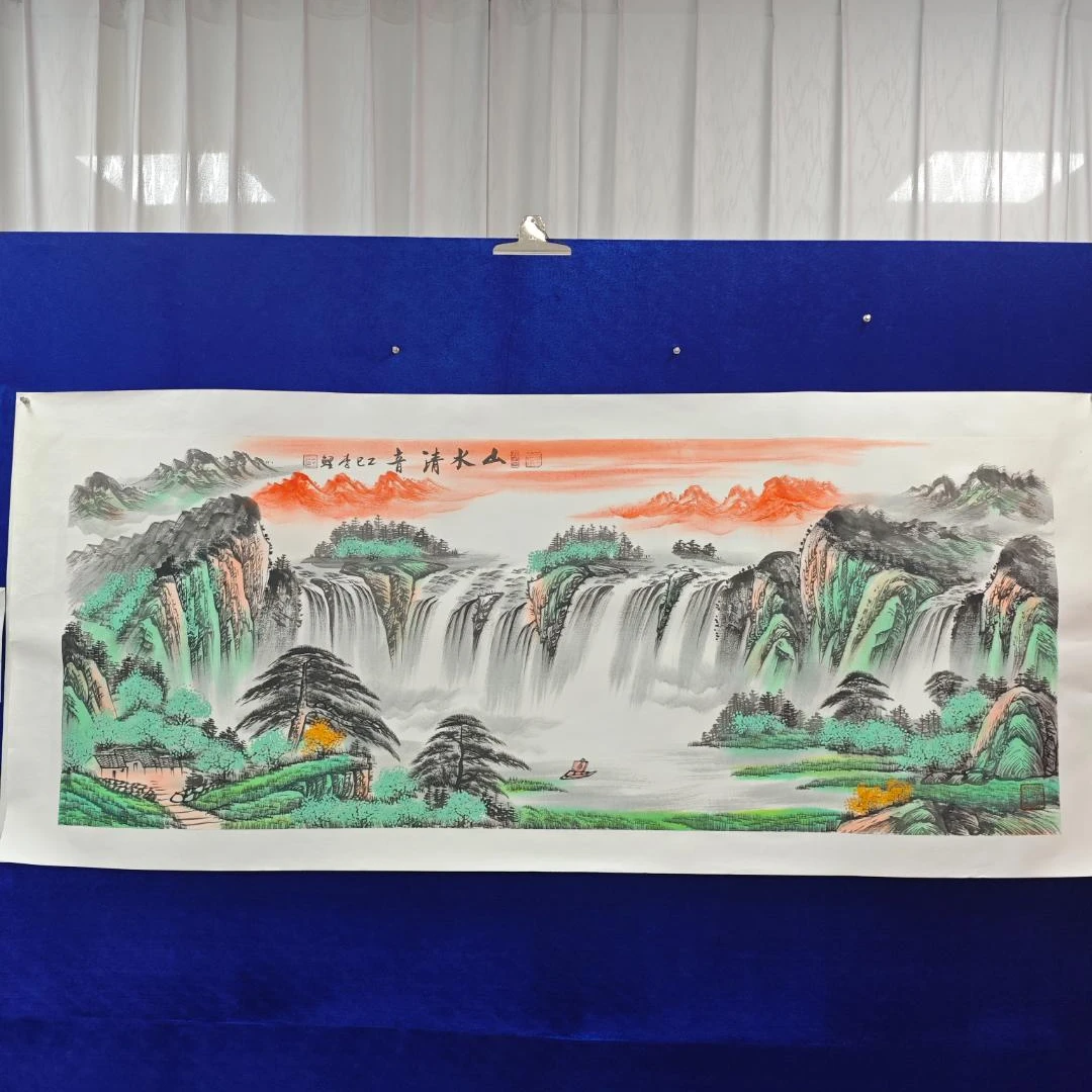 山水青音李鲤手绘作品画芯尺寸180cm*70cm