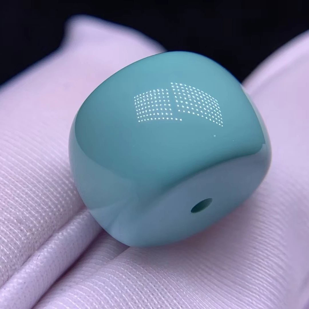 原矿瓷釉级果冻料精品绿松石算盘鼓珠一枚，高瓷高密，料润干净