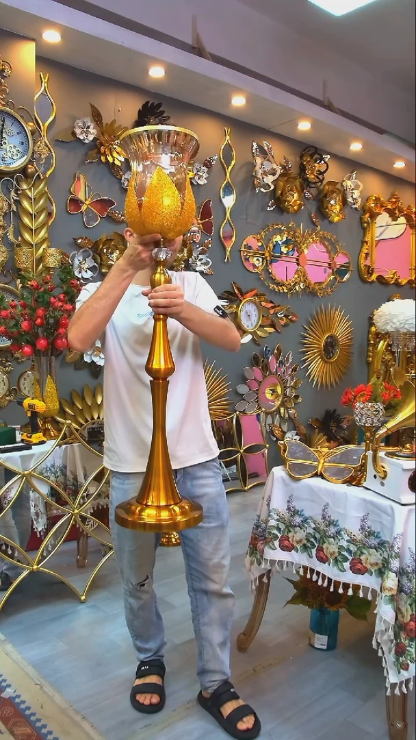 玻璃无盖款高花瓶金粉高105cm