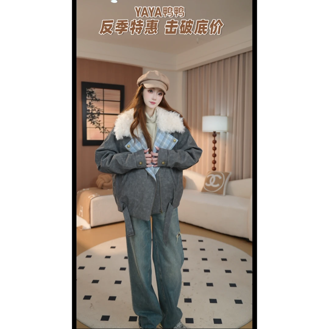 YAYA/鸭鸭羽绒服防水拒污落肩袖拉链合格品保暖加绒轻奢时尚
