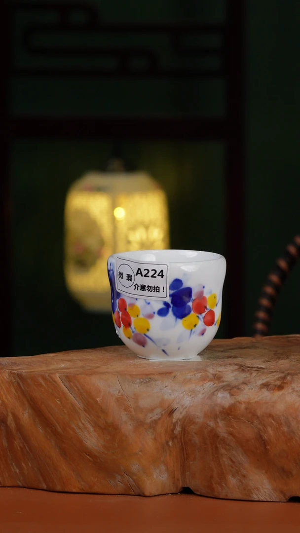 摆件景德镇高温釉中彩葫芦杯直径9高8