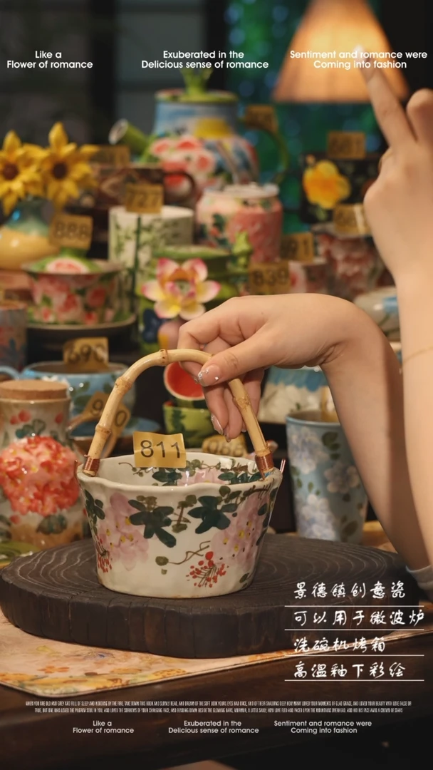 陶瓷811景德镇高温釉下彩绘设计师款式