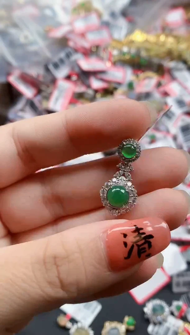 银S925镶嵌戒指翡翠天然A货缅甸翡翠