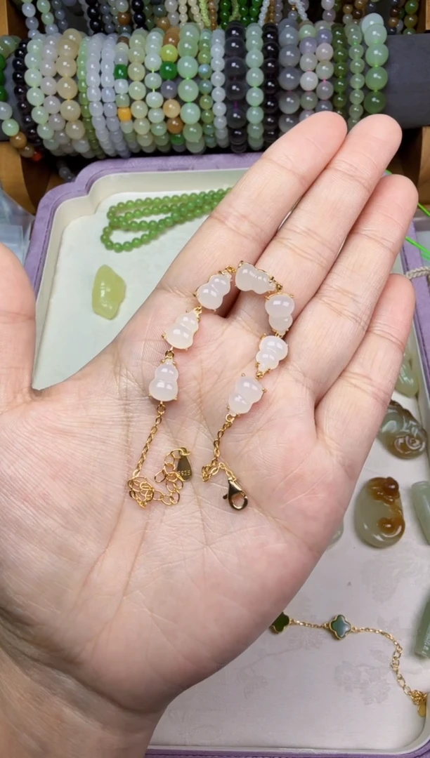 手链银S925镶嵌和田玉葫芦手链